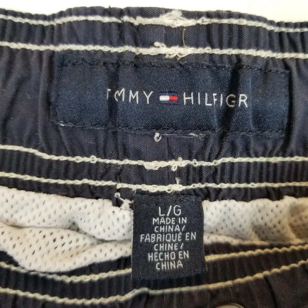 Tommy Hilfiger Men's Mesh Lined Swim Trunks Board Shorts Red White Blue Large